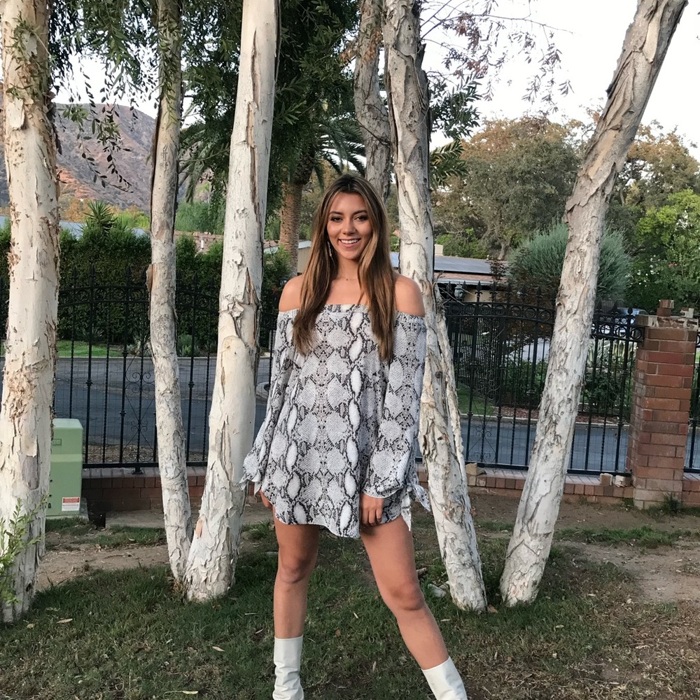 REVOLVE Snake Print Off-Shoulder Dress